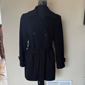 Larry Levine Black Wool Blend Double Breasted Belted Pea Coat - Size 6